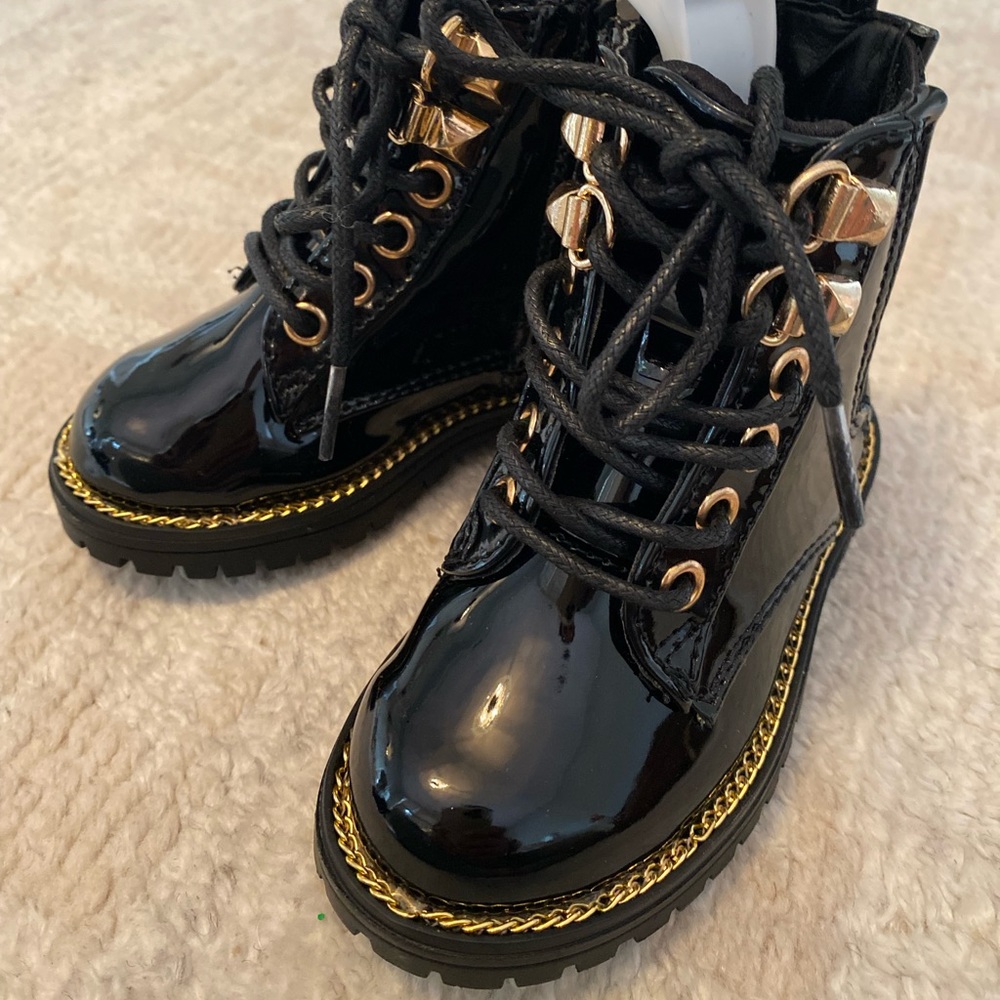 River Island Combat Boots, Black Patent, EU 21.5 (US 5.5)